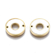 304 Stainless Steel Links Connectors, with Shell, Flat Round, Seashell Color, Real 14K Gold Plated, 12x1.5mm, Hole: 0.9mm(STAS-S116-324G)