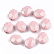 Spray Painted Acrylic Beads, Rubberized Style, Faceted, Oval, Salmon, 10.5x8.5x5.5mm, Hole: 1.5mm, about 1433pcs/405g(MACR-T037-08G)