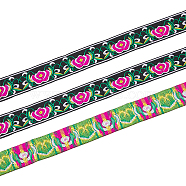 Ethnic Style Polyester Ribbon, Jacquard Ribbon, Tyrolean Ribbon, Flower Pattern, Black, 1-1/4 inch(33mm), about 7.66 Yards(7m)/Roll(OCOR-WH0047-38L)
