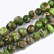 Natural Imperial Jasper Beads Strands, Dyed, Tumbled Stone, Nuggets, Lime Green, 8~15x8~12x3~6mm, Hole: 1mm, about 43~48pcs/strand, 15.7 inch(G-S355-09B)