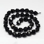 Natural Black Onyx Beads Strands, Star Cut Round Beads, Dyed & Heated, Faceted, 6x5mm, Hole: 1mm, about 67pcs/strand, 15.7 inch(G-K066-13-6mm)