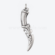 304 Stainless Steel Pendants, Knife, Antique Silver, 49x12x6mm, Hole: 5mm(STAS-G175-10AS)