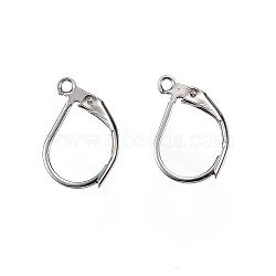 304 Stainless Steel Leverback Earring Findings, with Loop, Stainless Steel Color, 15x10x2mm, Hole: 1.2mm, Pin: 1x0.8mm(STAS-D448-042P)