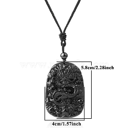 Natural Obsidian Pendant Necklace for Men, Dragon, 25.20 inch(64cm)(PW-WG33725-08)