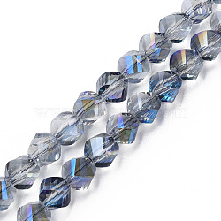Electroplate Transparent Glass Beads Strands, Half Plated, Faceted, Nuggets, Cornflower Blue, 8x7mm, Hole: 1.4mm, about 72pcs/strand, 20.08 inch(51cm)(EGLA-N002-39-D01)