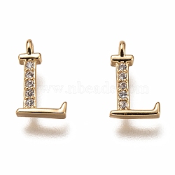 Brass Micro Pave Clear Cubic Zirconia Charms, Cadmium Free & Lead Free, Long-Lasting Plated, Alphabet, Letter.L, 11x6x3mm, Hole: 1.4mm(ZIRC-B002-39G-L)
