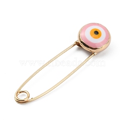 Alloy & Glass Safety Pins, Evil Eye, Pink, 37.5x10x5.5mm(AJEW-WH0323-29C)