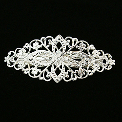 Iron Vintage Hair Barrette Findings, with Brass Tray, Silver Color Plated, Size: about 35mm wide, 78mm long, 7mm thick(PHAR-G001-S)