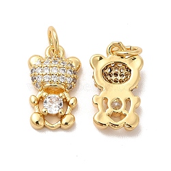 Rack Plating Brass Micro Pave  Cubic Zirconia Pendants, with Jump Rings, Cadmium Free & Lead Free, Bear, Real 18K Gold Plated, 15x8x3mm, Hole: 3mm(KK-B068-39G)