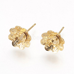 304 Stainless Steel Ear Stud Components, Flower, Golden, 16mm, Flower: 10.5~11x4.5mm, Tray: 4mm, Pin: 0.7mm(X-STAS-G187-19G)