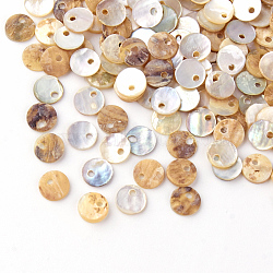 Natural Akoya Shell Charms, Mother of Pearl Shell Pendants, Flat Round, Camel, 6x1mm, Hole: 1.4mm(X-SHEL-Q008-13)