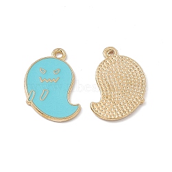 Alloy Pendant, with Enamel, Ghost Charm, Golden, Dark Turquoise, 22x14x1.5mm, Hole: 1.8mm(ENAM-H039-08G-E)