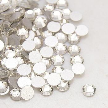 Glass Flat Back Rhinestone, Grade A, Back Plated, Faceted, Half Round, Crystal, 1.9~2mm, about 1440pcs/bag
