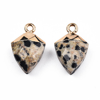 Natural Dalmatian Jasper Pendants, with Light Gold Plated Iron Findings, Faceted, Kite Charm, 18.5x11.5~12x6mm, Hole: 1.6mm