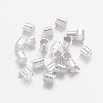 Brass Crimp Beads, Tube, Silver Color Plated, 2x2x0.15mm, Hole: 1.5mm, about 2000pcs/20g