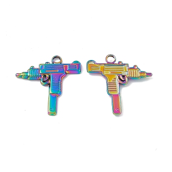 Ion Plating(IP) 304 Stainless Steel Pendants, Gun Charm, Rainbow Color, 25x25x2.5mm, Hole: 3mm