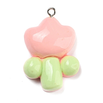 Opaque Resin Pendants, Flower Charms, with Platinum Tone Iron Loops, Pink, 36x24.5x10mm, Hole: 1.6mm