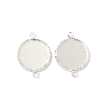 Flat Round Brass Connector Cabochon Settings, Rack Plating Round Blank Bezel Trays, Long-Lasting Plated, Lead Free & Cadmium Free, 925 Sterling Silver Plated, Tray: 14mm, 21.5x16x2mm, Hole: 1.5mm