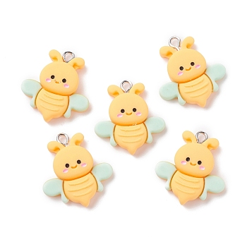 Opaque Resin Pendants, with Platinum Tone Iron Loops, Bee, Gold, 25.5x22.5x6mm, Hole: 2mm