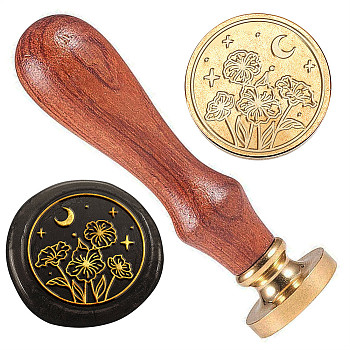 Golden Plated Brass Sealing Wax Stamp Head, with Wood Handle, for Envelopes Invitations, Gift Cards, Moon, 83x22mm, Head: 7.5mm, Stamps: 25x14.5mm