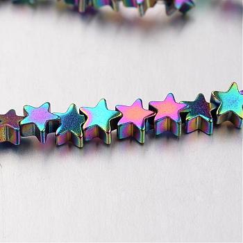 Electroplate Non-magnetic Synthetic Hematite Bead Strands, Star, Multi-color Plated, 4x4x2~3mm, Hole: 1mm, about 117pcs/strand, 15.7 inch