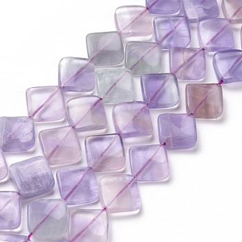 Natural Fluorite Beads Strands, Twisted Rhombus, 16x16x6mm, Hole: 1mm, about 20pcs/strand, 15.74 inch