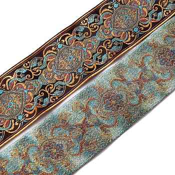 Ethnic Style Polyester Ribbon, Jacquard Ribbon, Tyrolean Ribbon, Floral Pattern, Coconut Brown, 2-3/8 inch(60mm)