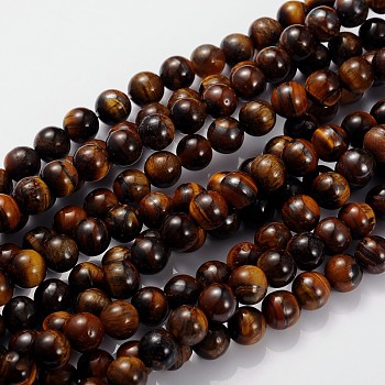 Gemstone Beads Strands, Grade B Tiger Eye, Round, about 8mm in diameter, hole: 1mm, about 46pcs/strand, 15.5 inch