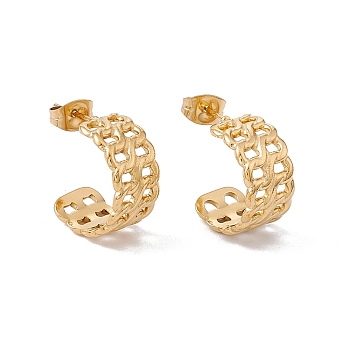Ion Plating(IP) 304 Stainless Steel Curb Chains Wrap Stud Earrings, Half Hoop Earrings for Women, Golden, 16x8.5mm, Pin: 0.7mm