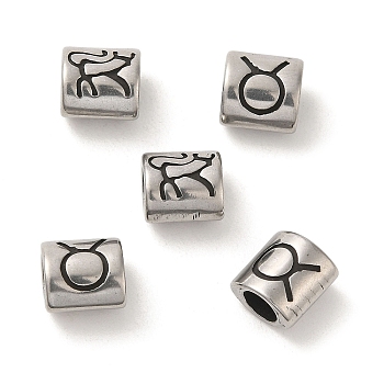Oval with Constellation 304 Stainless Steel Beads, Large Hole Beads, Antique Silver, Taurus, 9x9x6mm, Hole: 4.5mm