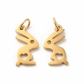 Ion Plating(IP) 304 Stainless Steel Pendants, with Jump Ring, Rabbit, Real 14K Gold Plated, 11x7x1mm, Hole: 2mm