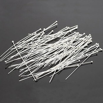 100Pcs Silver Color Plated Brass Ball Head Pins, Size: about 0.5mm thick, 24 Gauge,, 40mm long, Head: 1.5mm, about 200~250pcs/20g