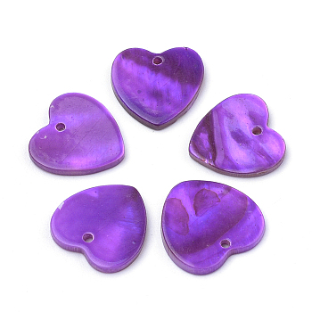 Spray Paint Freshwater Shell Charms, Heart, Purple, 13~14x13~14x1.5~2mm, Hole: 1mm