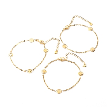 304 Stainless Steel Link Chains Bracelet, Smile, Golden, 7-5/8 inch(19.5cm)