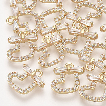 Brass Cubic Zirconia Charms, Christmas Sock, Clear, Real 18K Gold Plated, 11x10x3mm, Hole: 1mm