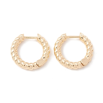 Brass Twist Rope Hoop Earrings for Women, Cadmium Free & Lead Free, Real 14K Gold Plated, 13x14x2.5mm, Pin: 1mm