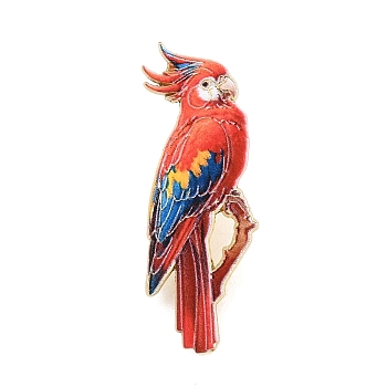 Scarlet Macaw Alloy Lapel Pin Backs for Backpack Clothes, Golden, Red, 35.5x13mm