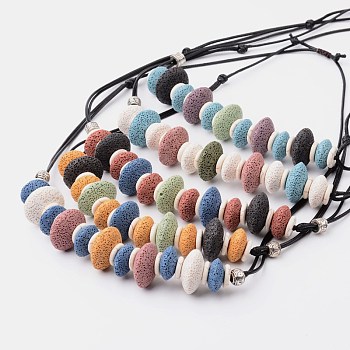 Natural Lava Rock Bib Statement Necklaces, with Waxed Cord and Turquoise, Mixed Color, 18.9 inch