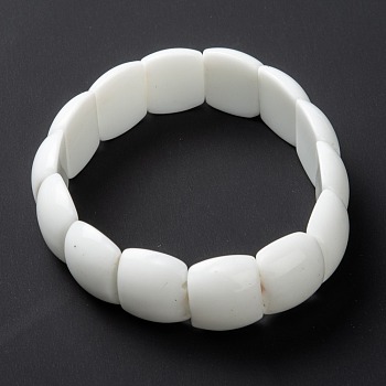 Opaque Glass Beads Stretch Bracelets, Rectangle, White, Inner Diameter: 2 inch(5cm)