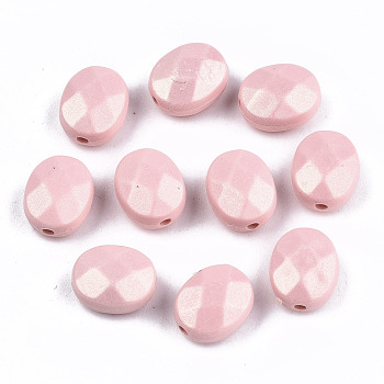 Spray Painted Acrylic Beads, Rubberized Style, Faceted, Oval, Salmon, 10.5x8.5x5.5mm, Hole: 1.5mm, about 1770pcs/500g