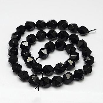 Natural Black Onyx Beads Strands, Star Cut Round Beads, Dyed & Heated, Faceted, 6x5mm, Hole: 1mm, about 67pcs/strand, 15.7 inch