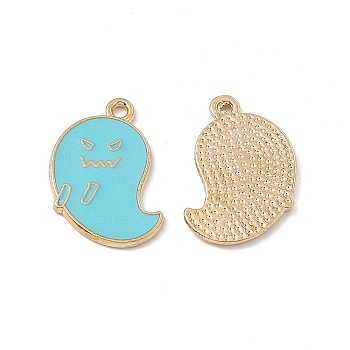 Alloy Pendant, with Enamel, Ghost Charm, Golden, Dark Turquoise, 22x14x1.5mm, Hole: 1.8mm