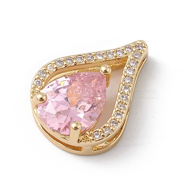 Real 18K Gold Plated Pink Teardrop Brass+Cubic Zirconia Slide Charms