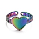 Радужное ионное покрытие (ip) 304 кольцо из нержавеющей стали с открытым сердцем для женщин(RJEW-A005-05)-2