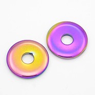 Electroplated Non-magnetic Synthetic Hematite Pendants, Donut/Pi Disc, Rainbow Plated, Donut Width: 14.5mm, 40x5mm, Hole: 11mm(G-N0161-02)