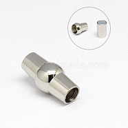 304 Stainless Steel Magnetic Clasps with Glue-in Ends, Barrel, Stainless Steel Color, 15x8mm, Hole: 4mm(STAS-K006-09C-4mm)