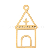 304 Stainless Steel Pendants, Laser Cut, Church Cross Charm, Real 18K Gold Plated, 49.5x25x1mm, Hole: 3.5mm(STAS-Z109-21G)