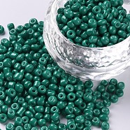 Baking Paint Glass Seed Beads, Teal, 8/0, 3mm, Hole: 1mm, about 10000pcs/bag(SEED-S002-K26)