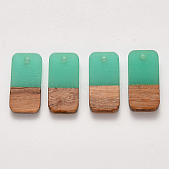 Two-tone Transparent Resin & Walnut Wood Pendants, Waxed, Rectangle, Turquoise, 20.5x10x3~4mm, Hole: 2mm(RESI-S384-008A-B03)