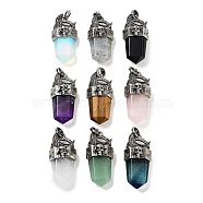 Natural & Synthetic Mixed Gemstone Faceted Sword Pendants, Rack Plating Antique Silver Plated Alloy Moon Charms, Cadmium Free & Lead Free, 47.5~48x21.5x13.5mm, Hole: 7x6.5mm(G-Q163-01AS)